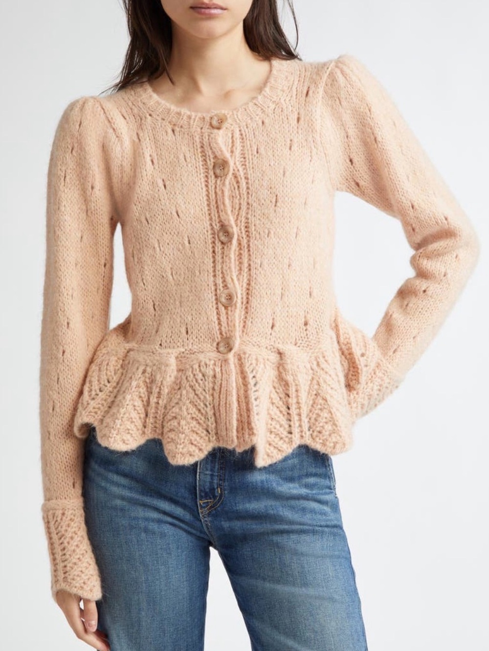 FARM Rio Sand Ruffle Knit Cardigan Mohair Wool Size XL Made in Italy - Picture 5 of 11